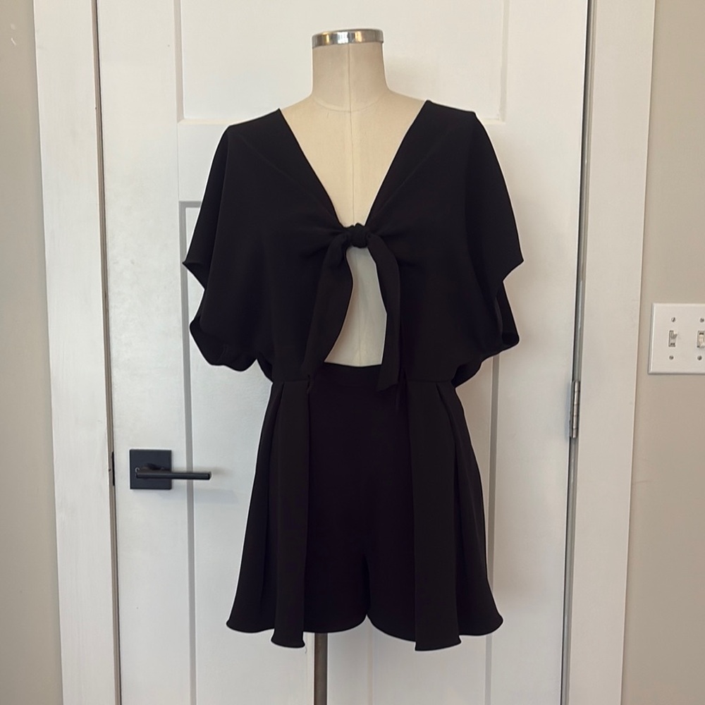 Jay Godfrey Black Tie-Front Shorts Romper